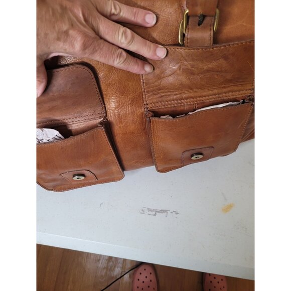 Rawlings Frankies 20” Rugged Brown Leather Duffle Bag Luggage Travel Weekender - Picture 9 of 16